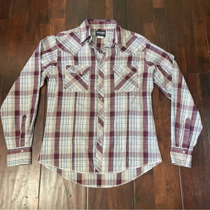Wrangler Long Sleeve Pearl Snap Men’s Medium Plaid Western Cowboy